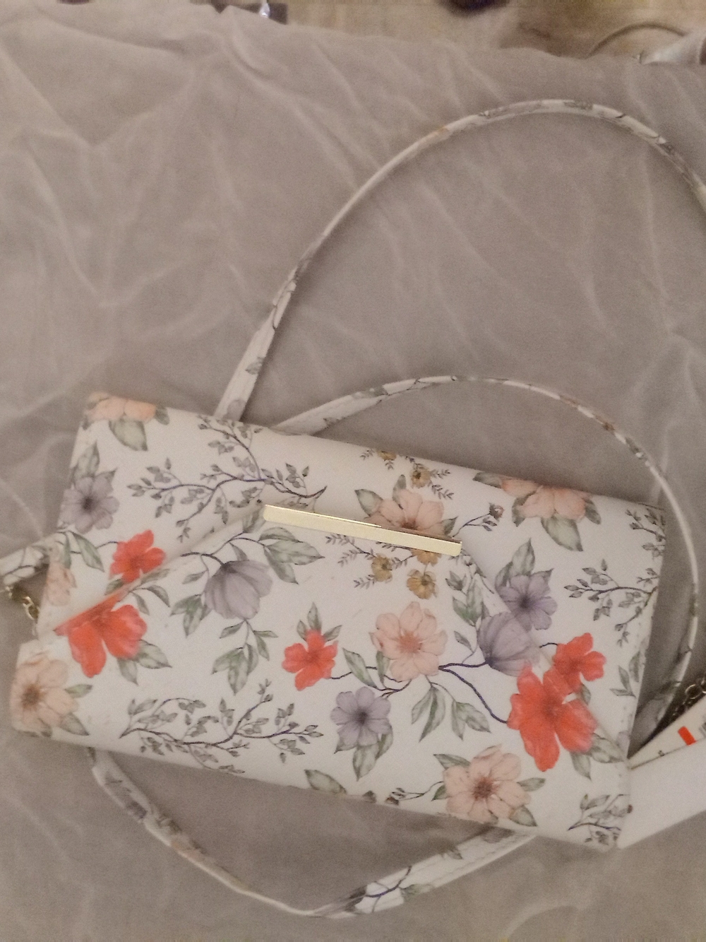 Apt. 9 White Floral Crossbody Bag with Coral and Lavender Flowers